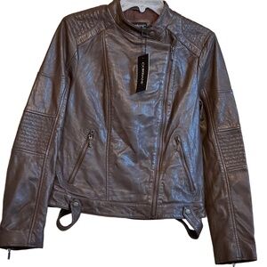 CORBANI Womens Asymmetrical Leather Jacket – Genuine Lambskin Leather (Brown SM